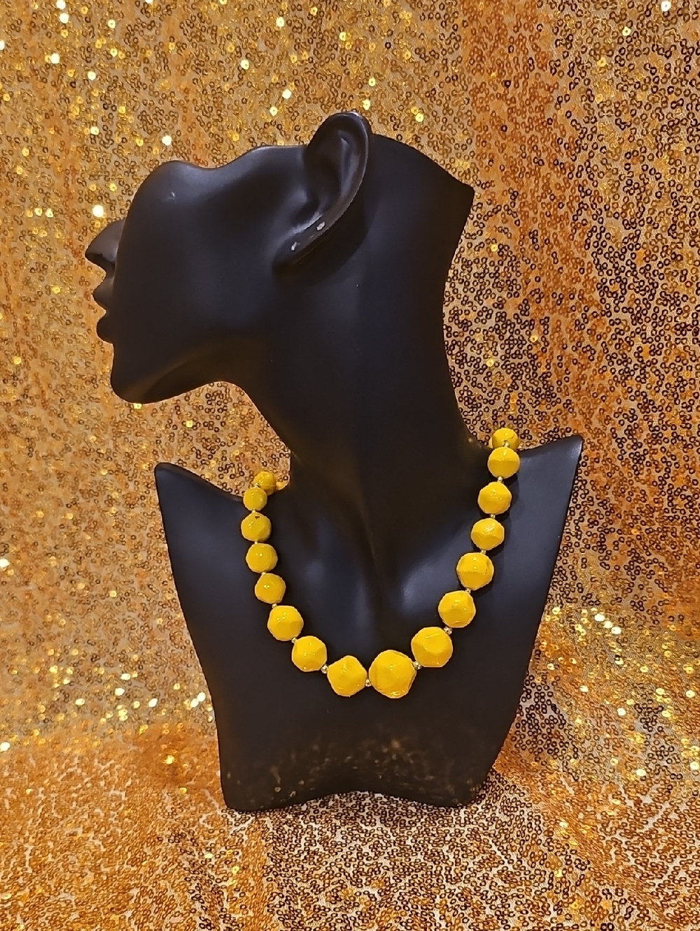 Yellow Beaded Bauble Costume Necklace - Picture 3 of 5